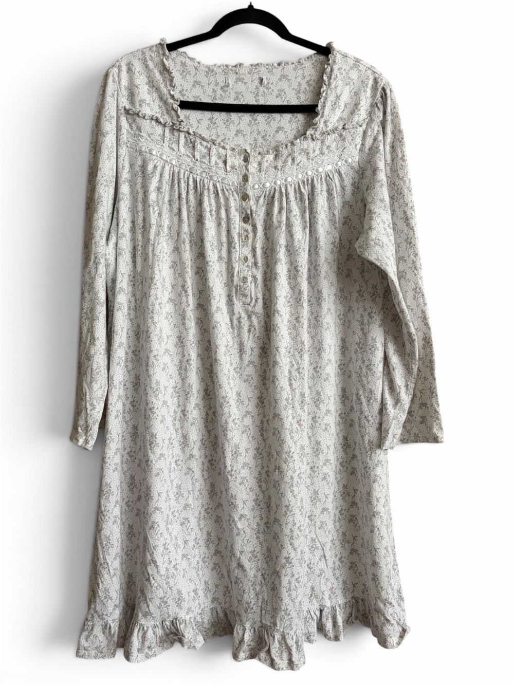 Eileen West Floral Leaf Light Grey Purple Long-sleeve Nghtgown Dress XL